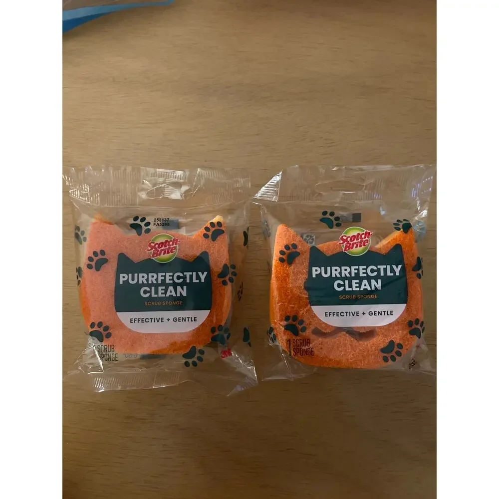 New 2pk Limited Edition Scotch Brite Sponges Non Scratch Two Sided Orange Cat